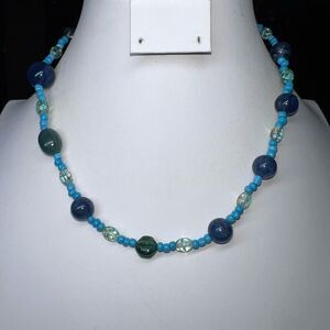 Vintage Bohemian Blue Glass‎ and Seed Bead Necklace